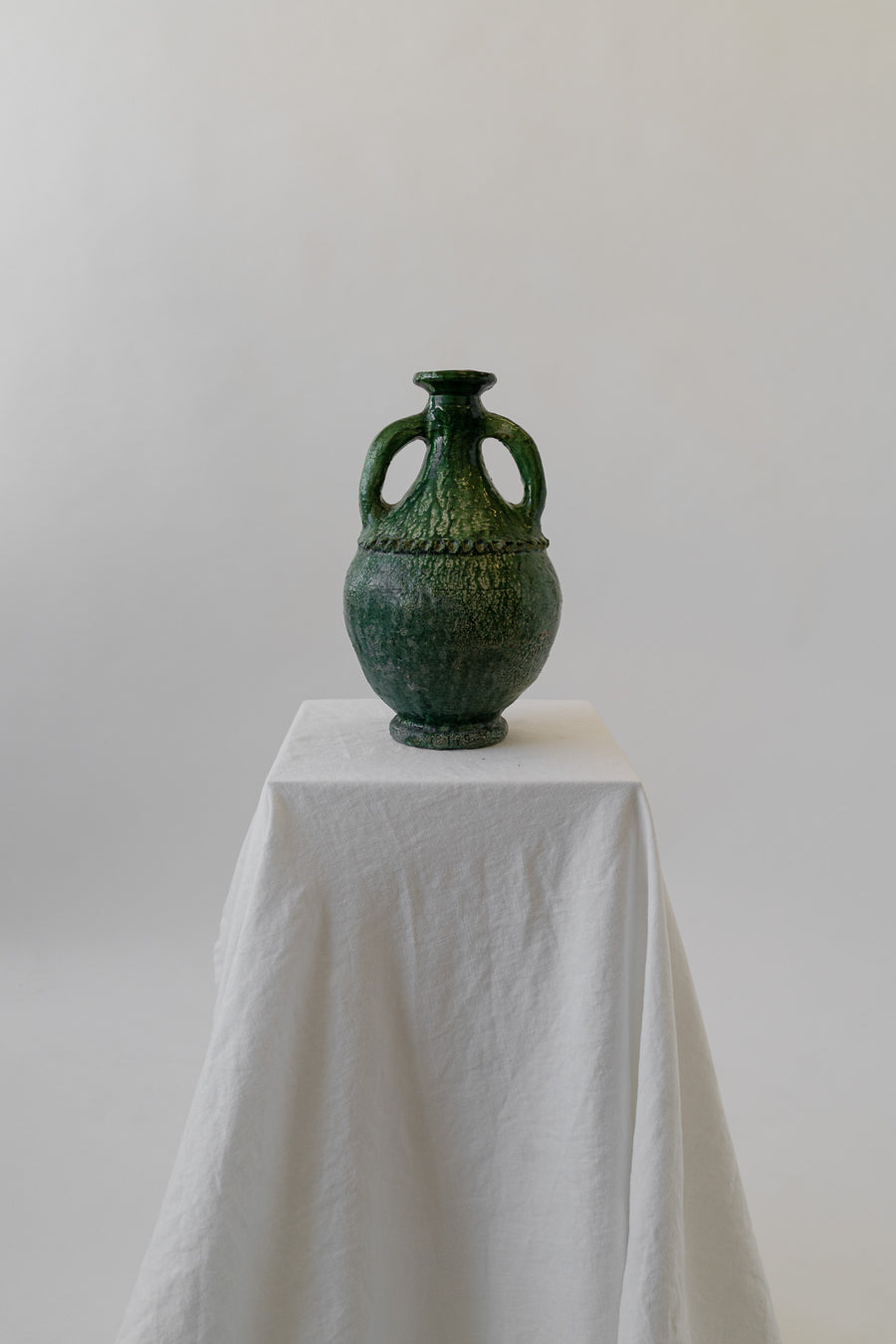 Glazed Green Vase with Handles