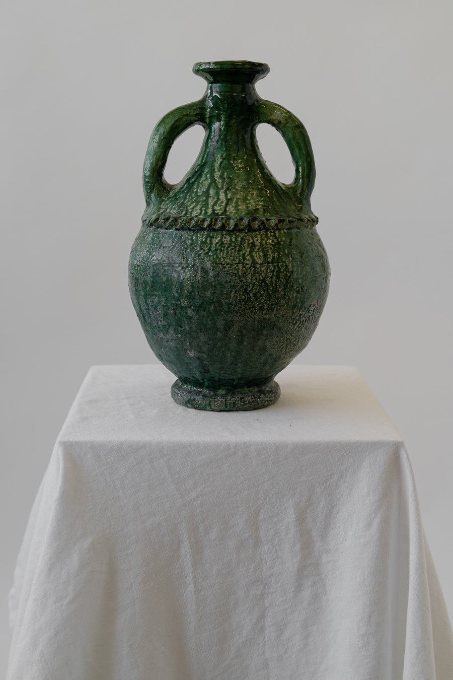 Glazed Green Vase with Handles